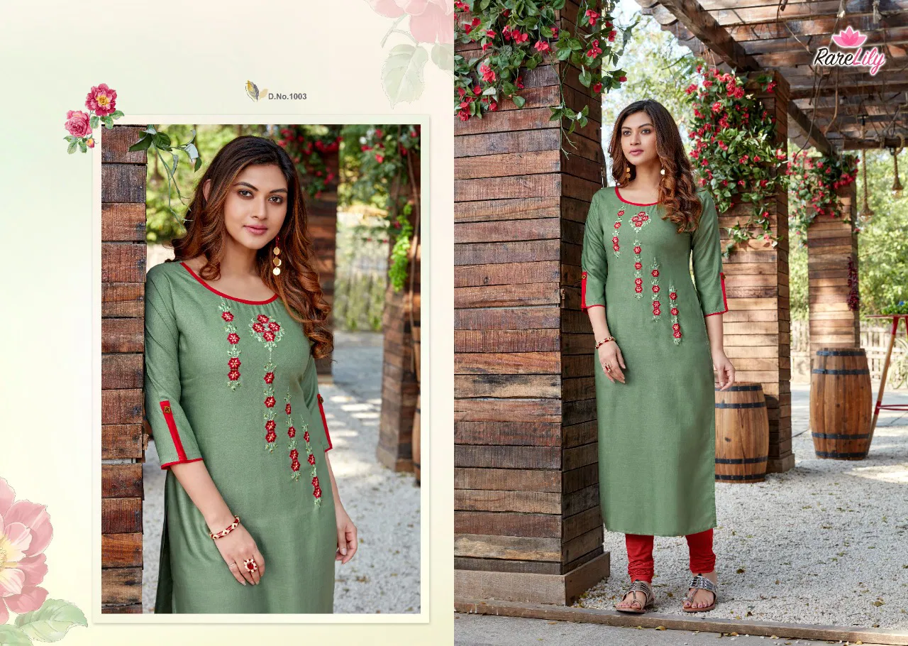 Rare Lily Senorita Rayon Party Wear Hand Work Designer Kurti Collection